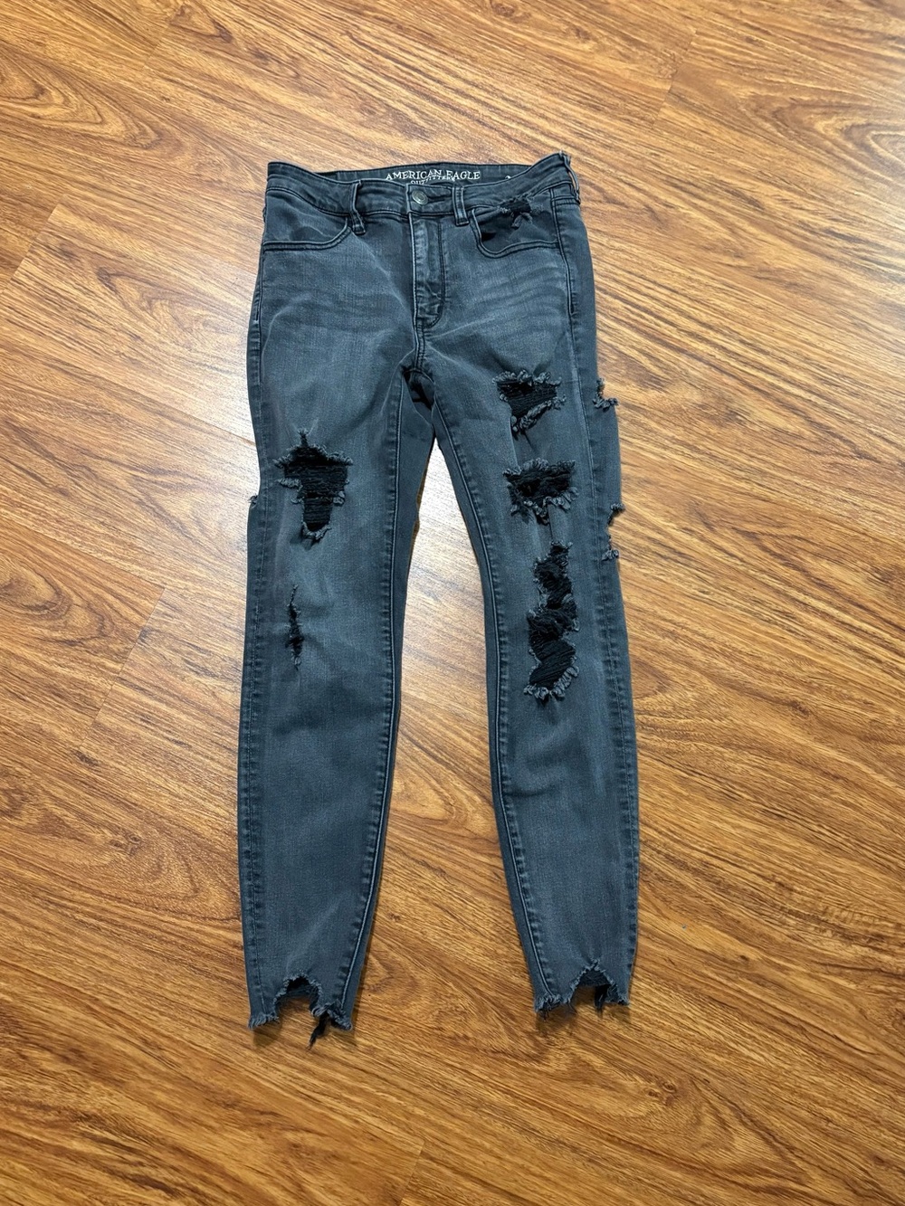 American Eagle Outfitters Black Distressed Jeggings HI-RISE with Frayed Hem - 6R